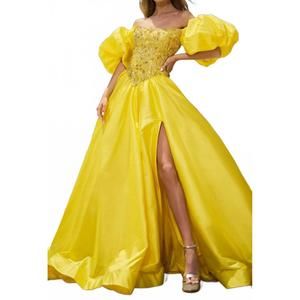 NEW SHERRI HILL off shoulder beaded ball gown in yellow